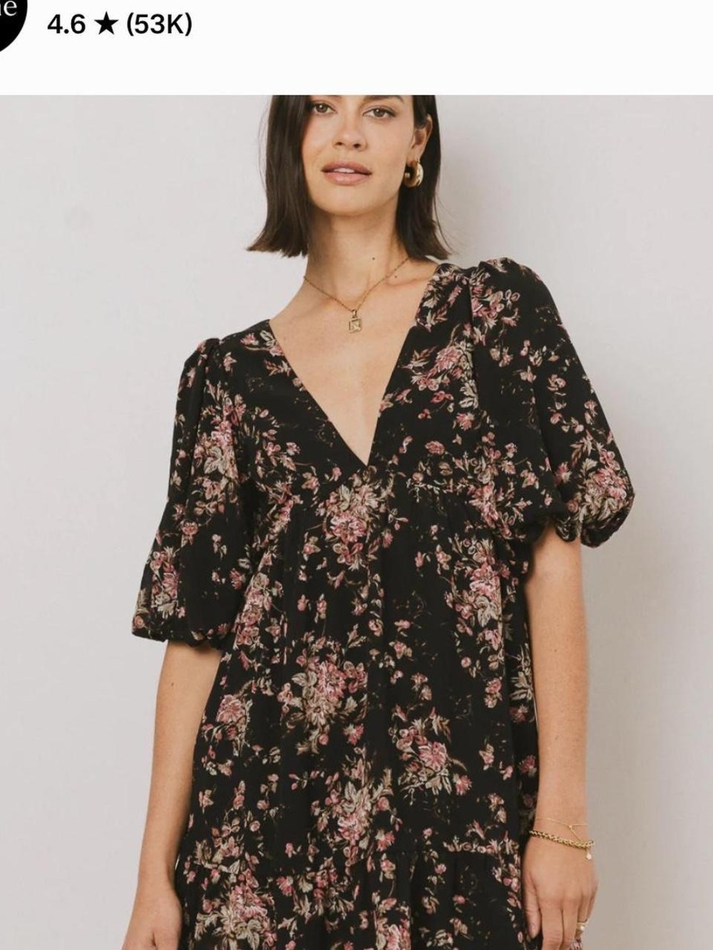 bohme Black Floral V-Neck Babydoll dress (Kelcey Floral Mini)